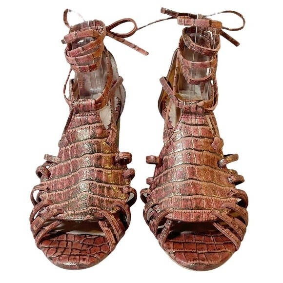 Anthropologie Miss Albright Ankle Wrap Strap Boho Sandals Blush Leather Size 6.5 - Picture 9 of 16